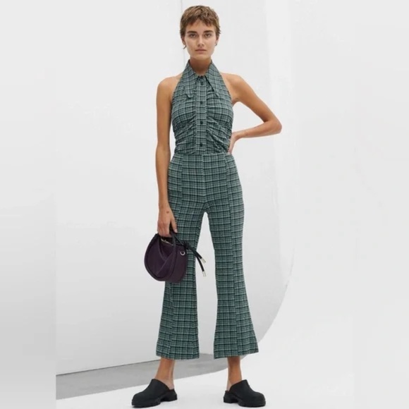 Ganni 2pc seersucker halter top and kick flare pants set - Picture 6 of 16